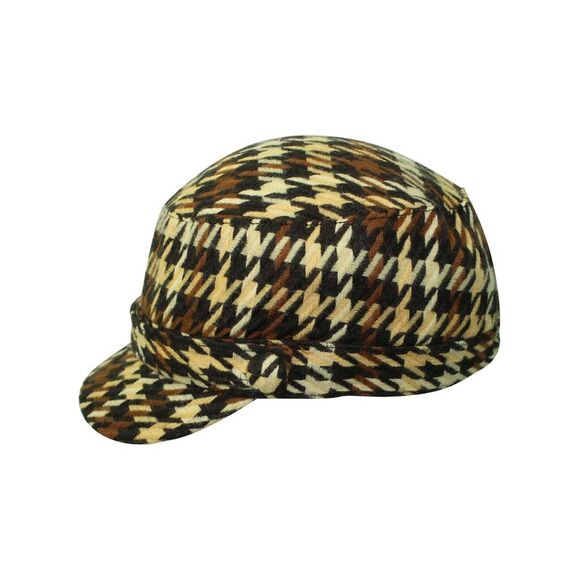 Houndstooth Plaid Cadet Cap Hat - Picture 3 of 4